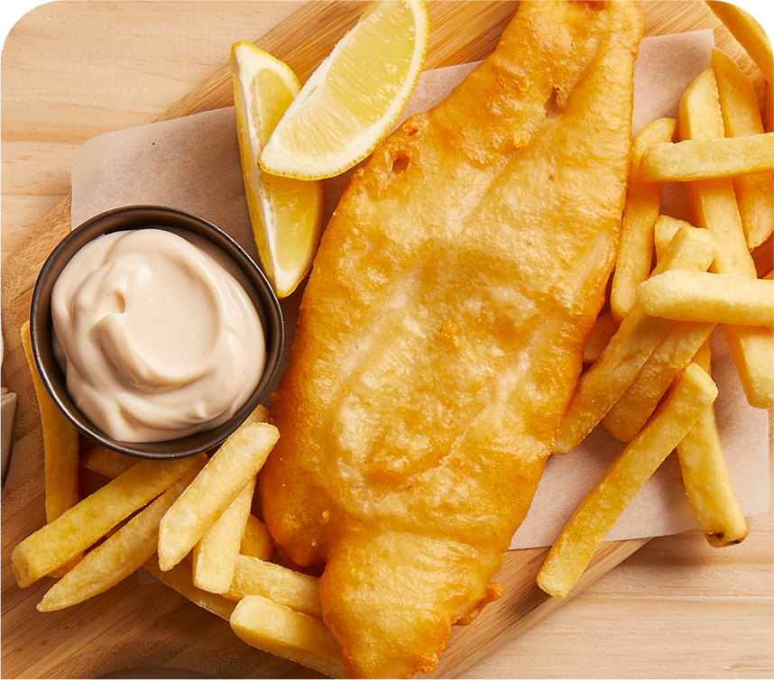 Fish & Chips with Creamy 
                    Mayo Dip