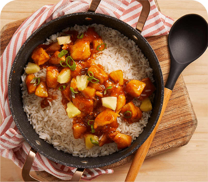 Sweet & Sour Chicken with
                    fluffy Steamed Rice