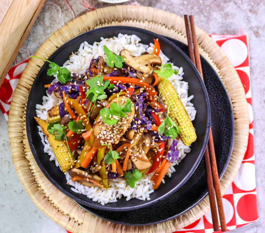 Rice and Beef Meatballs in BBQ honey sauce, with coconut rice